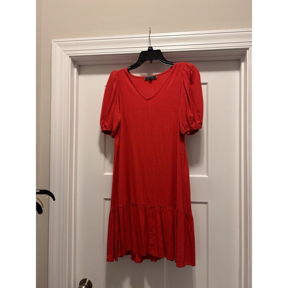 C. WONDER Red Orange Knee Length Linen Blend Short Sleeve Dress Women’s Size XS - Picture 1 of 4